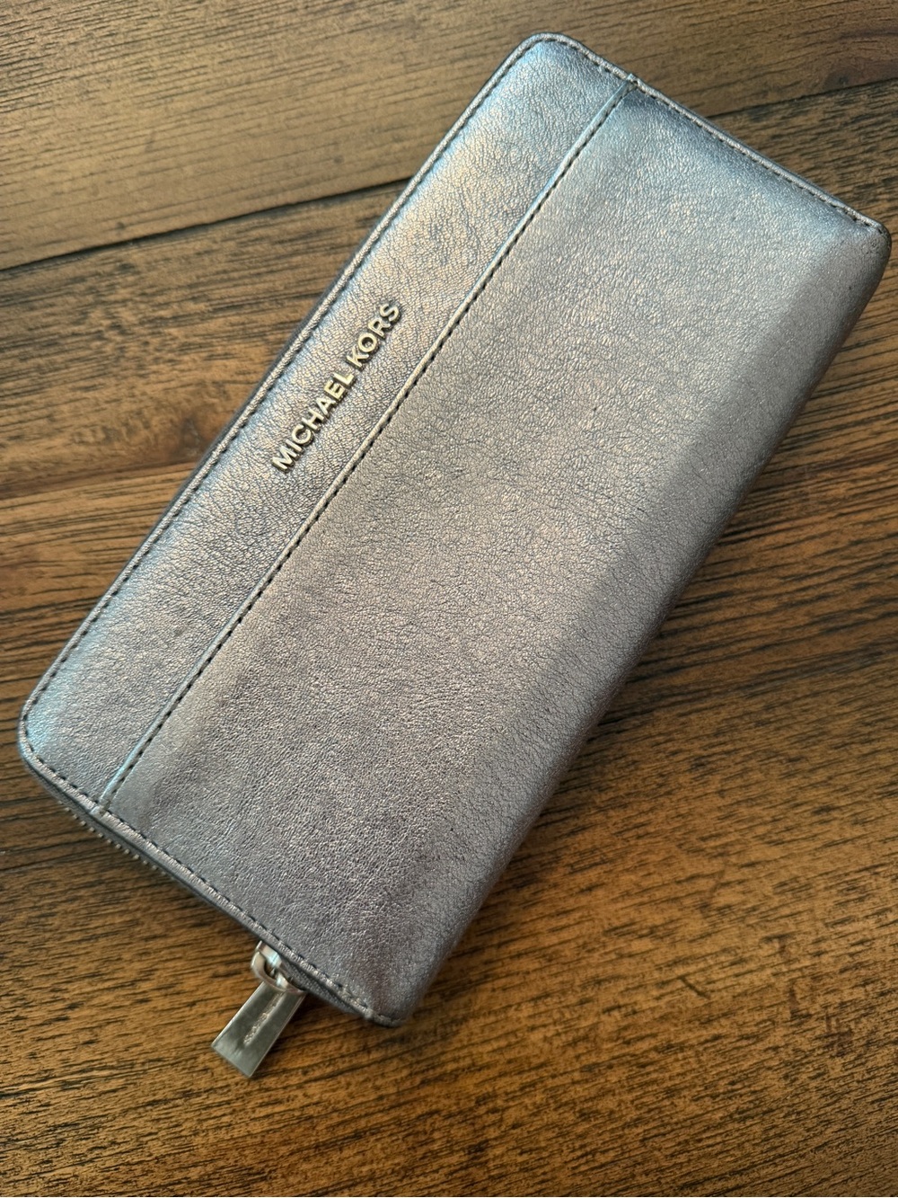 Michael Kors Pocket Zip Around Continental Wallet Metallic crackle leather
